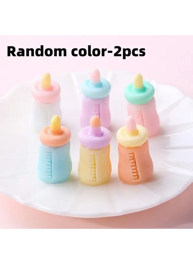 2pcs Random Color Resin Hairpins Cartoon Milk Bottle Design For Crafts - Image 2